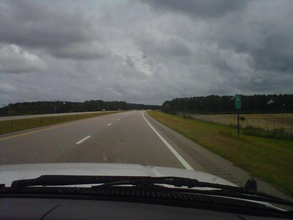 This is how a news crew sees a hurricane. Reporter Erin Hartness sent this picture to show that she and photographer Pete James are the only ones on U.S. Highway 64 heading into the Outer Banks. 