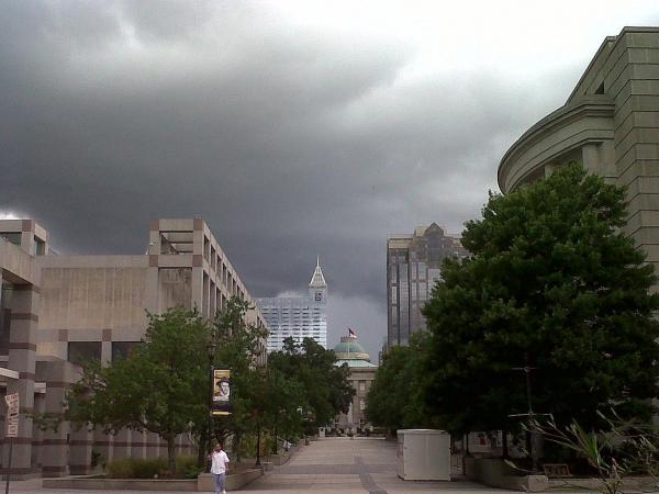 Reporter Laura Leslie says the first bans of Irene are moving over the Capitol Complex in Raleigh.