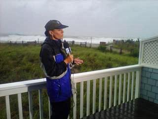 WRAL reporter Amanda Lamb covers Hurricane Irene in August 2011.