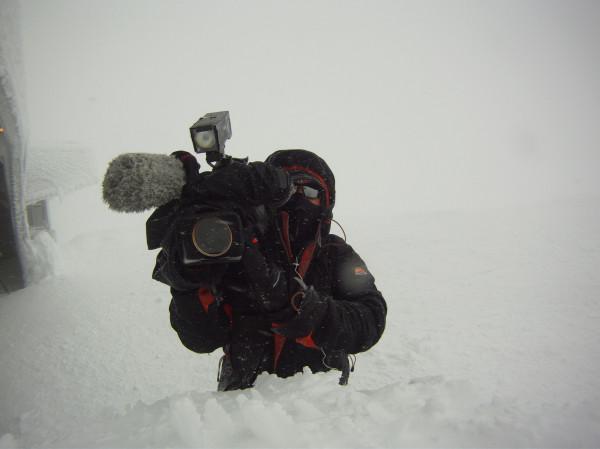 WRAL photojournalist Richard Adkins on Mount Washington in New Hampshire, "Home of the World's Worst Weather."