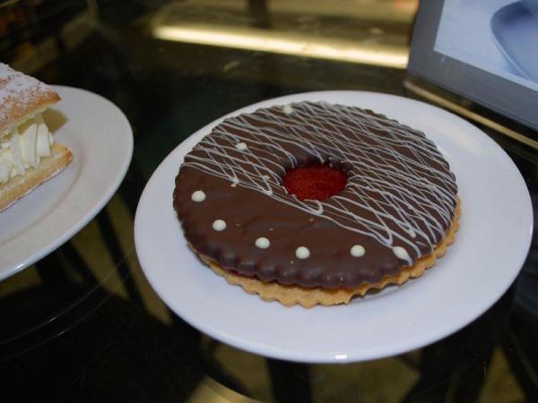 A chocolate linzer cookie from Guglhupf bakery in Durham.