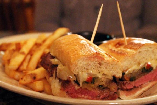 The Flyer Roll steak sandwich at the Southern Rail  in Carrboro. (Photo by Rebecca Gomez Farrell)