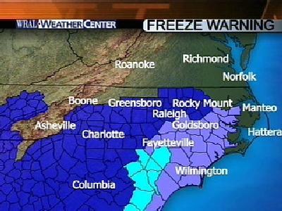 Freeze Warning In Effect For Parts Of WRAL Viewing Area