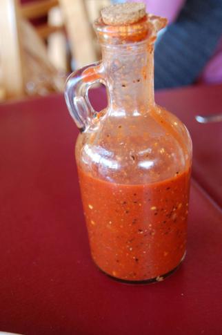 The house-made hot sauce at Oakwood Cafe.