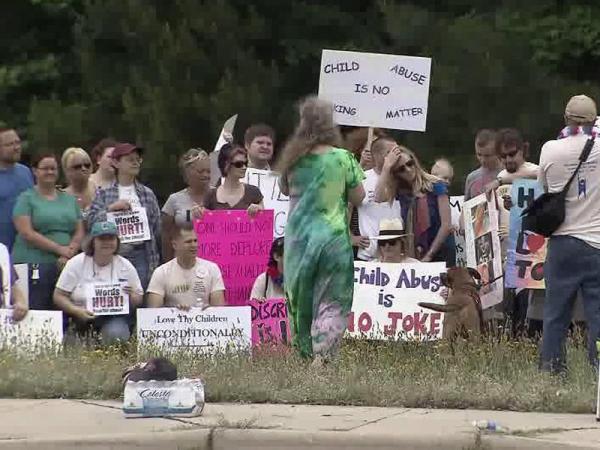 Dozens protest Fayetteville pastor's controversial sermon