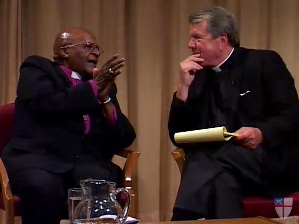 WRAL News anchor David Crabtree and Archbishop Desmond Tutu