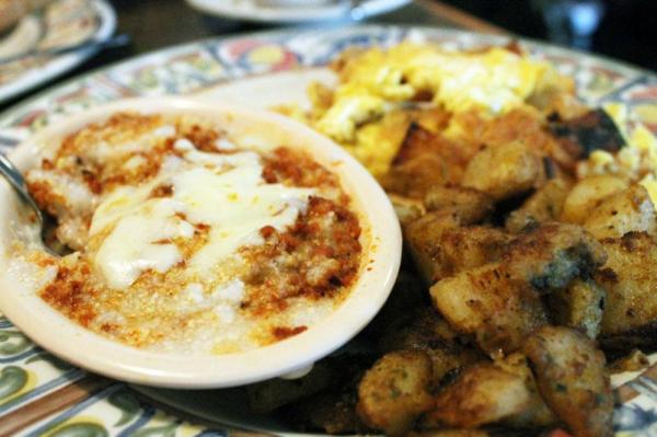 The chorizo grits and home fries at Bandido's Mexican Cafe. (Image by Becca Gomez Farrell)