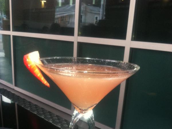 The Krave It Martini- Stoli Strawberry Vodka and freshly muddled watermelon with fresh lime and a splash of Red Bull and Cranberry juice.