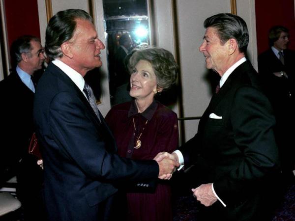 Rev. Billy Graham meets with President Ronald Reagan and first lady Nancy Reagan. (Photo courtesy of Billy Graham Evangelistic Association)