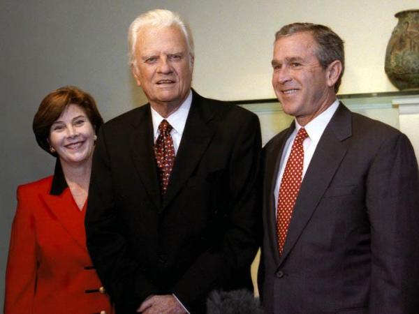 Rev. Billy Graham meets President George W. Bush and first lady Laura Bush. (Photo courtesy of Billy Graham Evangelistic Association)