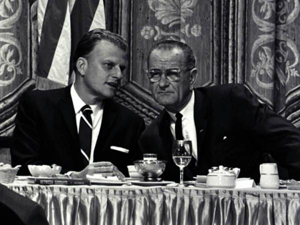 Rev. Billy Graham speaks with President Lyndon Johnson. (Photo courtesy of Billy Graham Evangelistic Association)