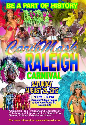 A Caribbean Carnival is being held at Raleigh City Plaza on Aug. 25, 2012. (Image from CaribMask)