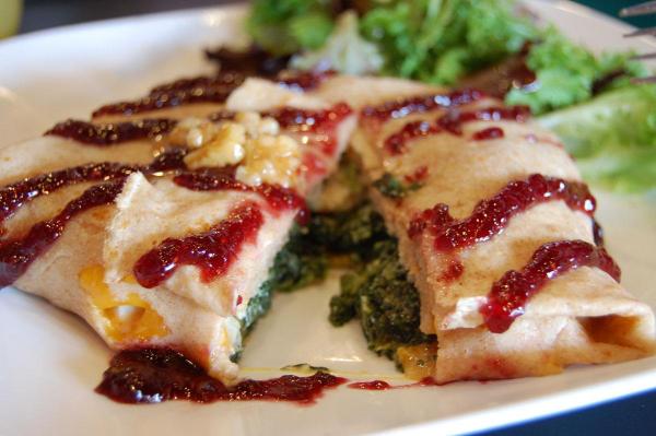 The raspberry chicken crepe at Coffee and Crepes in Cary.