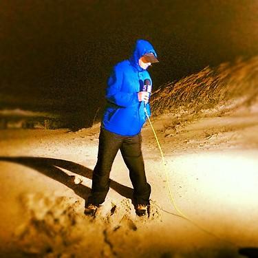 WRAL photographer Greg Hutchinson tweeted this picture of anchor/reporter Bruce Mildwurf, along with the message: "@brucemildwurf is braving the elements for you! #Sandy"