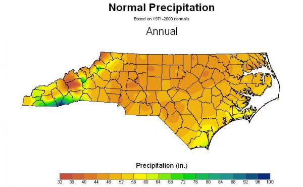 Average Yearly Precipitation for NC