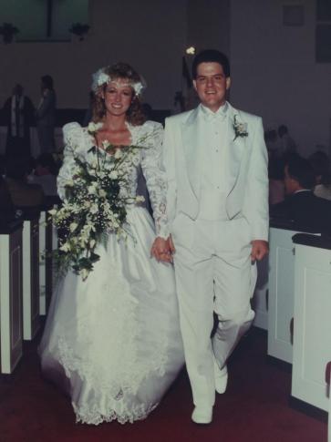 Debra Morgan and her husband Scott on their wedding day in 1989.