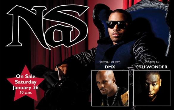 Nas with special guest DMX will perform at DPAC on March 3. Durham's 9th Wonder will host. (Image from DPAC)