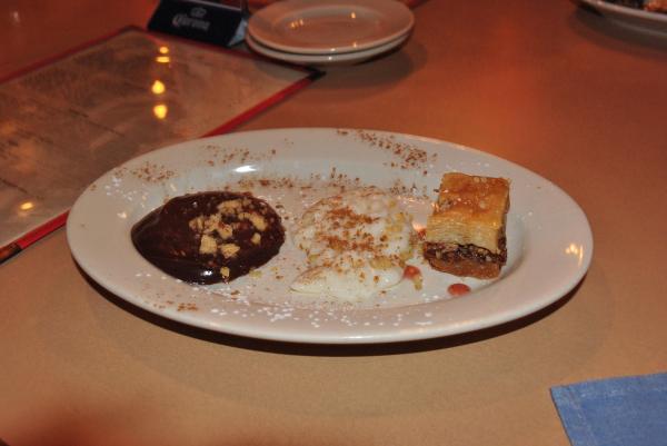 Chocolate mousse, rice pudding and bakalava at Troy Mezze on Dishcrawl's first tour in Raleigh.