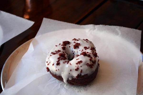 A red velvet doughnut from Monuts in Durham.