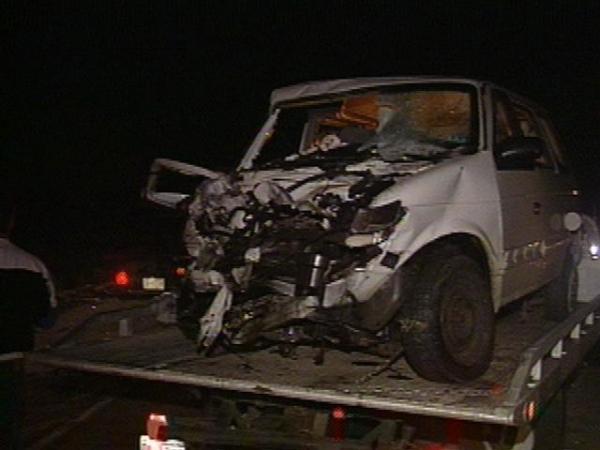 Witnesses say a Chevy Blazer crossed the median and hit a mini-van and this Subaru.(WRAL-TV5 News)