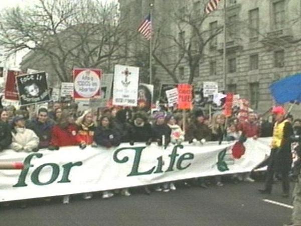 Thousands of people marched in Washington, D.C. on the 25th anniversary of the Roe vs. Wade abortion decision. 
