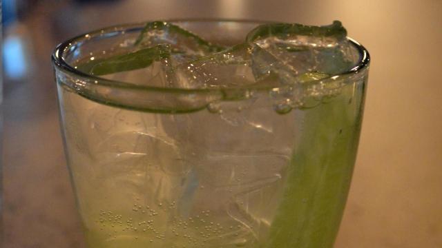 The special menu included a white wine spritzer with a fresh cucumber. 