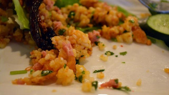 The special menu had an appetizer of Bida Manda's Crispy Rice Lettuce Wraps with Pork.