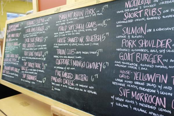Daily specials are noted on the chalk board.