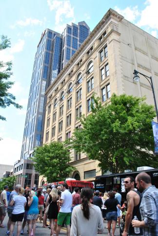 Over 50 food trucks parked on Fayetteville Street in downtown Raleigh for the area's first food truck rodeo.