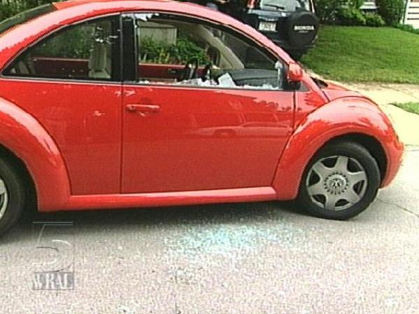 This VW was just one of several cars to be broken into during the wee hours of Thursday morning. (WRAL-TV5 News)