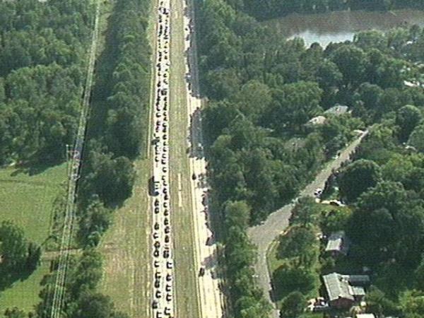 Traffic was backed up for miles before police began rerouting traffic. (WRAL-TV5 News)