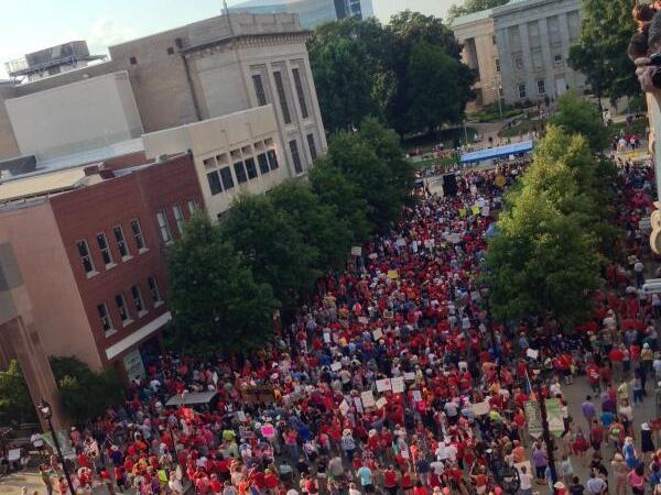 Wearing 'red for public ed,' teachers crowd legislative protest