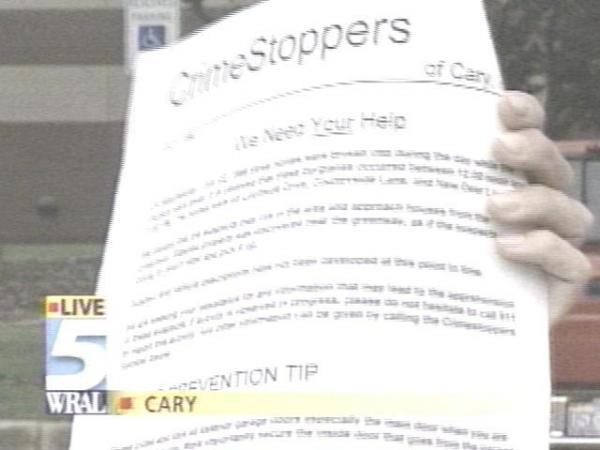 Police flyers take the form of CrimeStoppers -- without photos, names or addresses of possible suspects (WRAL-TV5 News)
