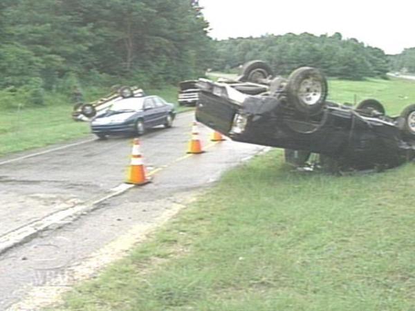 This accident blocked a Wade Avenue ramp for a while Sunday afternoon (WRAL-TV5 News)