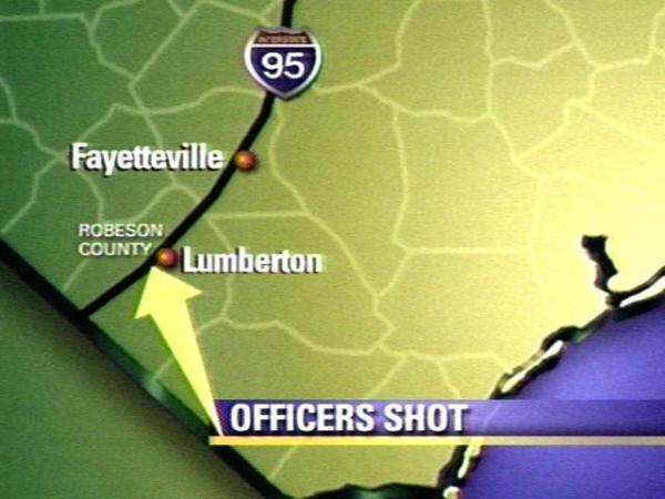 Two police officers were shot Wednesday night along I-95 in Robeson County near exit 10. (WRAL-TV5 News)