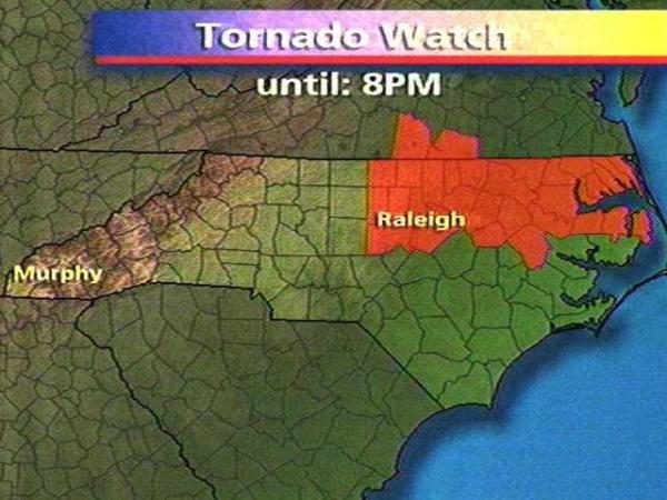 A tornado watch has been issued for the Triangle and points east until 8 p.m. Thursday, April 9. (WRAL-TV5 News)