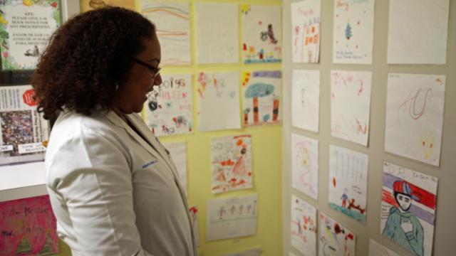 At Sunshine Pediatric, Dr. Albertina Smith has collected drawings from her patients over the last seven years. About 90 percent of those patients are on Medicaid.