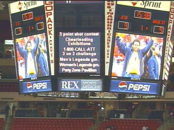 When you go to the ESA, the entertainment is not just on the ice or the hardwoods. The jumbotron at the ESA provides entertainment for the fans.(WRAL-TV5 News)