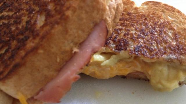 Ham and cheese sandwiches with apple, honey mustard