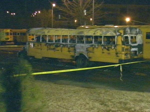 Fire investigators are trying to figure out who set fire to a school bus in the Leesville Road H.S. parking lot overnight.(WRAL-TV5 News)