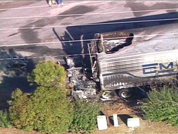 The driver of this truck died when he was electrocuted.(WRAL-TV5 News)