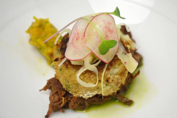 Course 2 - Latin Braised Certified Angus Beef® Brand Tri-Tip
High Rock Farm Chestnut Flour-Crusted Crab Cake, Butternut Squash Guacamole, Perry Lowe Orchards Pink Lady Apple-Fennel-Radish Salad