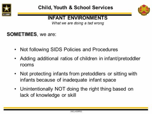 A SIDS training presentation noted that polices were not always followed to keep infants safe.