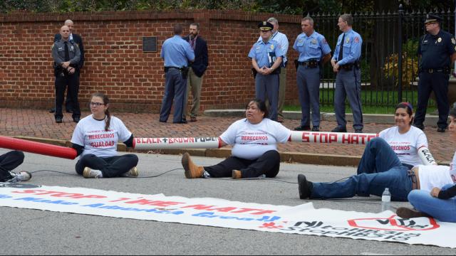 Six arrested after blocking traffic over NC immigration law