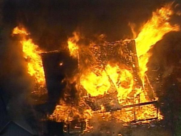 The blaze was discovered at about 6:30 a.m. This was the scene when Sky 5 flew over.(WRAL-TV5 News)