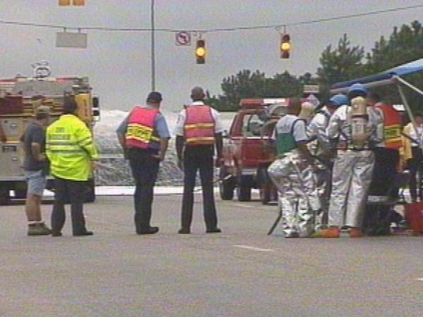 A fuel spill closed Highway 53 Monday afternoon near the I-95 exchange in Fayetteville.(WRAL-TV5 News)