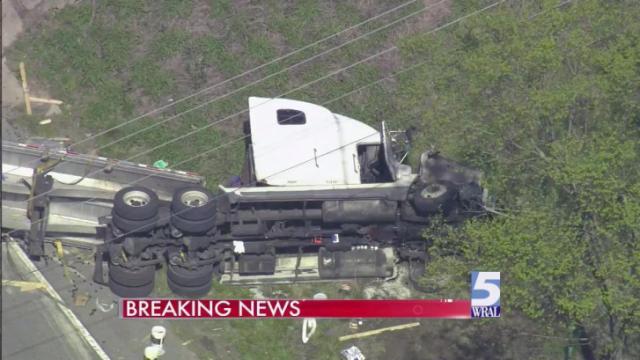Tractor-trailer overturns on US 64 near Zebulon