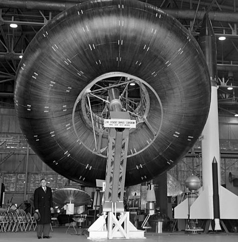 Early concepts for a space station were toroidal (doughnut) shaped including this inflatable test version studied at NASA’s Langley Research Center in Hampton, Va in the early 1960s (Credit: NASA LaRC)