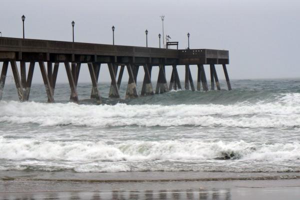 Tropical Storm Colin created a gray start to the day at Wrightsville Beach on June 7, 2016. 