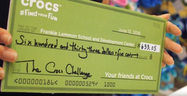 Crocs donated $633 to the Frankie Lemmon School based on my 45 seconds of frenzy inside their Streets at Southpoint store.